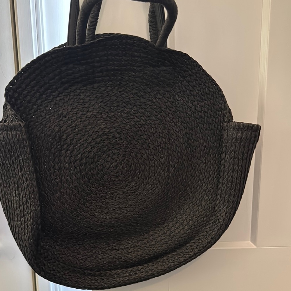 Chic Black Tote Bag with Woven Design